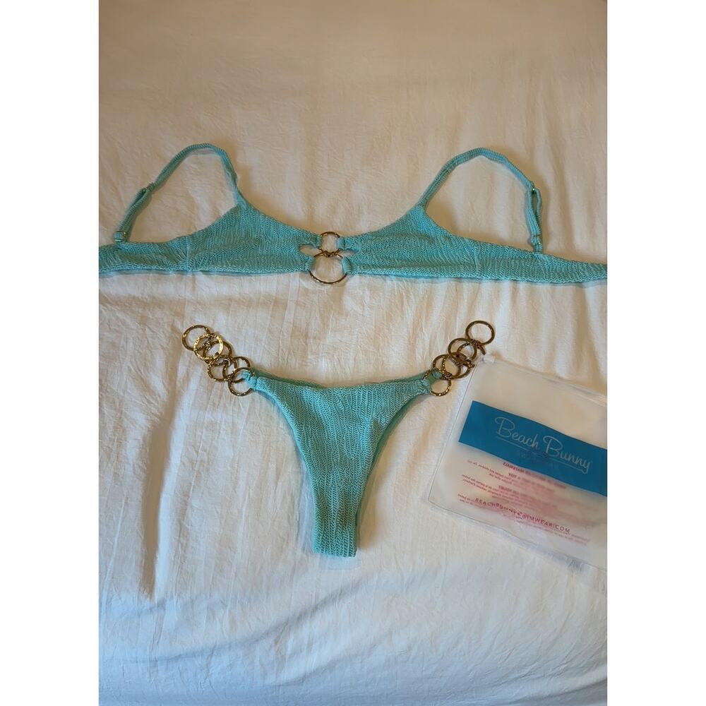 Beach Bunny Blue Gold Textured Bikini S Women’s Swimwear - Picture 2 of 6